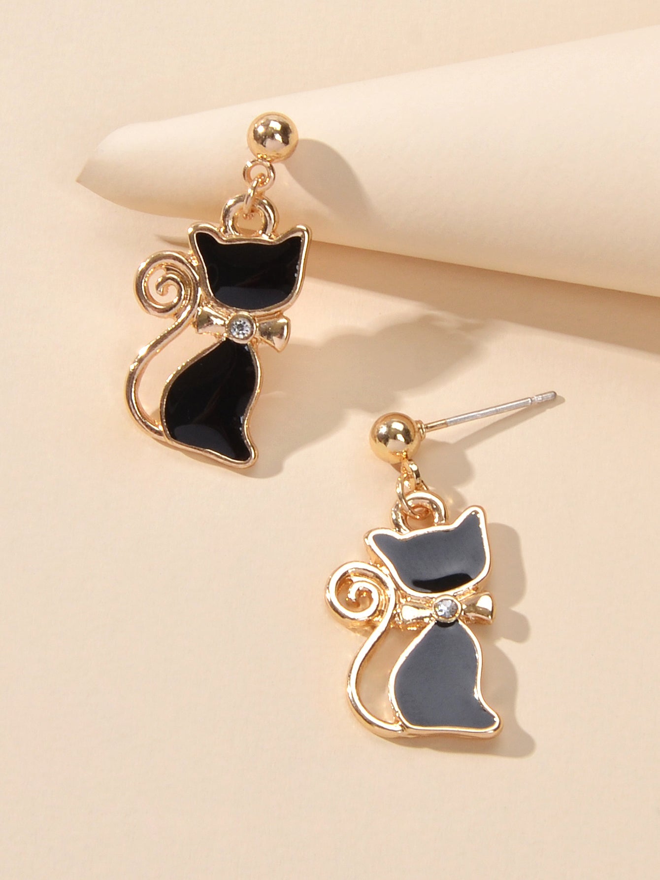 AU Post Rhinestone Black Cat Drop Stud Earrings Elegant Beautiful Jewellery Gift-2