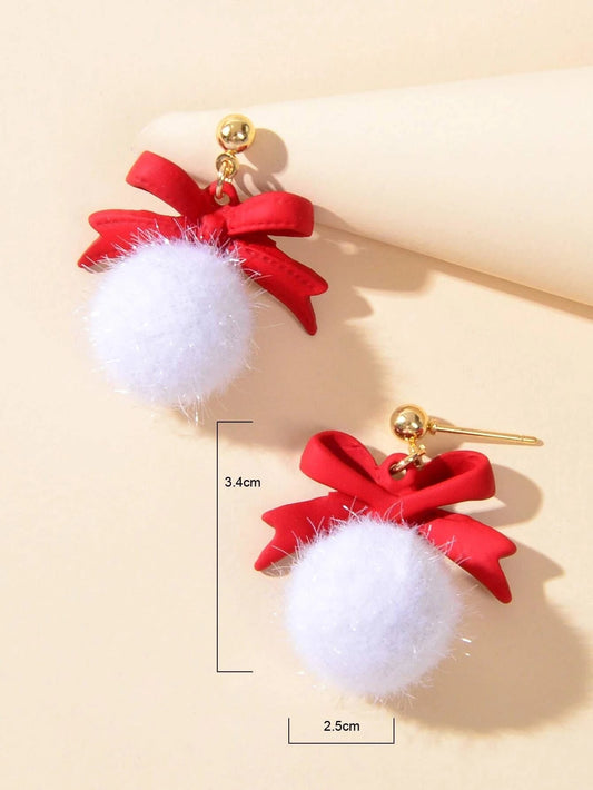 Bow Ball Earrings Dangle Drop Charm Stud Jewelry Women Girl Teens Beautiful Gift