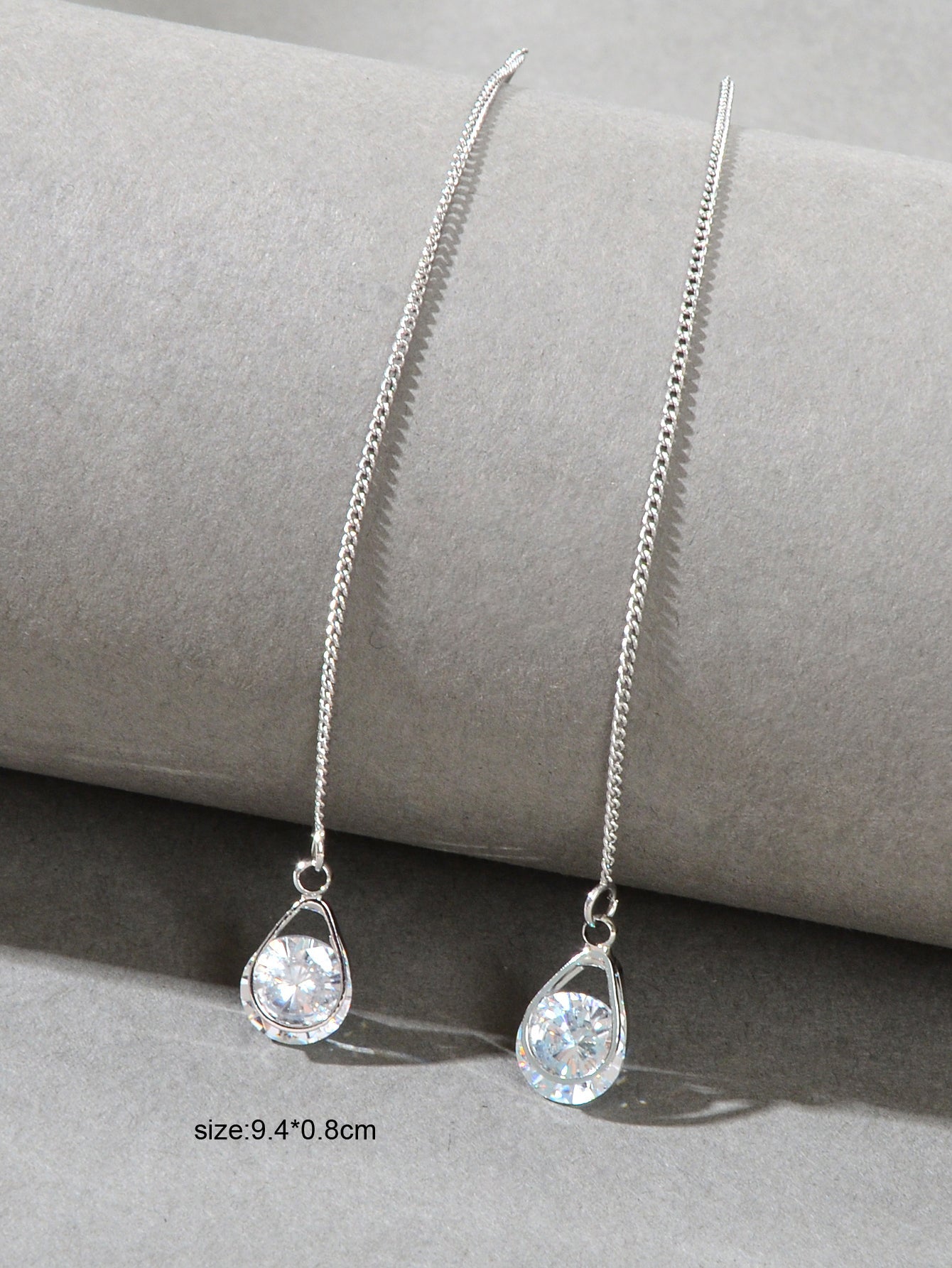 Ladies Jewellery Silver Long Chain Faux Cubic Zirconia Charm Dangle Earrings-3