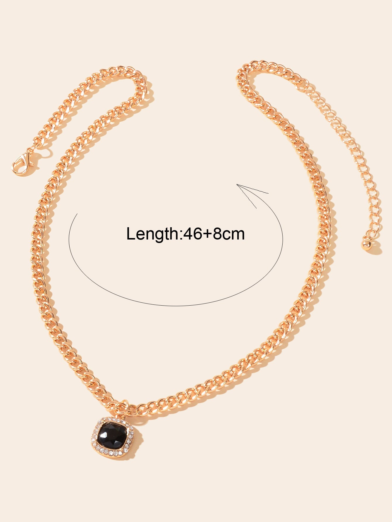 Exquisite Gold Chain Rhinestone Decor Black Square Pendant Women Dinner Necklace