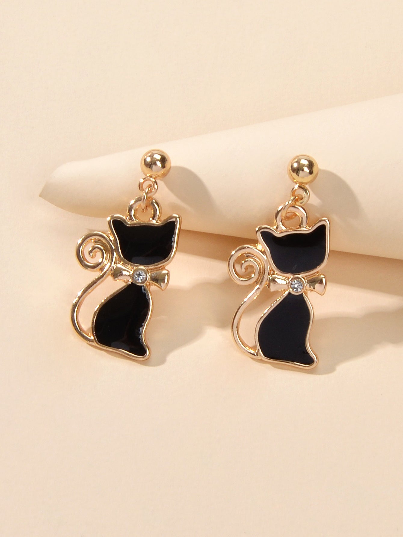 AU Post Rhinestone Black Cat Drop Stud Earrings Elegant Beautiful Jewellery Gift-3
